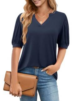 Starybirds Bluse Damen Elegant Kurzarm T-Shirts Sommer V-Ausschnitt Basic Shirt Marineblau L von Starybirds