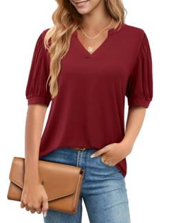 Starybirds Bluse Damen Elegant V-Ausschnitt T-Shirts Sommer Kurzarm Locker Longshirt Weinrot L von Starybirds