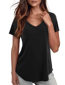 Starybirds Damen Bluse Elegant V-Ausschnitt Tshirt Casual Oberteile Lose Einfarbig Tops Schwarz XXL von Starybirds