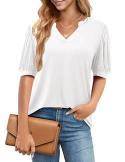 Starybirds Oberteil Damen Elegant Sommer Kurzarm T-Shirt Lässig V-Ausschnitt Tunika Bluse Weiß S von Starybirds