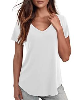 Starybirds Tshirt Damen Elegant V-Ausschnitt Tunika Basic Sommer Freizeit Kurzarm Bluse Weiß XL von Starybirds