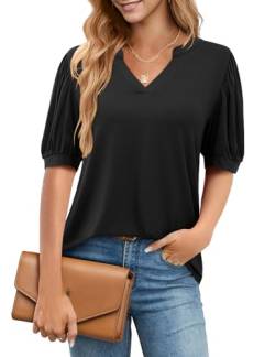 Starybirds Tshirt Damen Sommer Einfarbig Lässig Tunika Elegant V-Ausschnitt Bluse Schwarz S von Starybirds