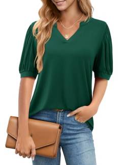 Starybirds Tshirt Damen V Ausschnitt Kurzarm Bluse Sommer Elegant Basic Einfarbig Tops Dunkelgrün M von Starybirds