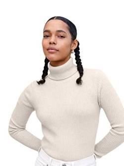 State Cashmere Damen Gerippter, langärmliger Pullover aus 100% reinem Kaschmir mit Rollkragen, Elfenbein, Gr.- XL von State Cashmere