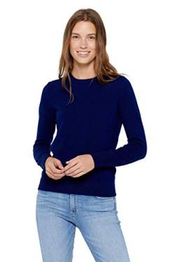 State Cashmere Damen Strickpullover 100% reines Kaschmir Feinstrick Langarm Pullover mit Rundhalsausschnitt (L, Marine) von State Cashmere