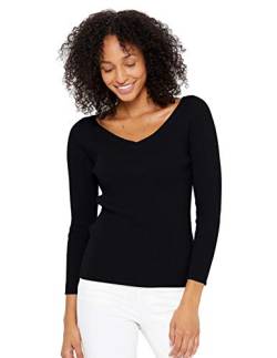 State Cashmere Damen Strickpullover mit V-Ausschnitt 100% reinem Kaschmir Feinstrick Langarm Rippen Pullover (L, Schwarz) von State Cashmere