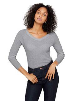 State Cashmere Damen Strickpullover mit V-Ausschnitt 100% reinem Kaschmir Feinstrick Langarm Rippen Pullover (S, Grau meliert) von State Cashmere