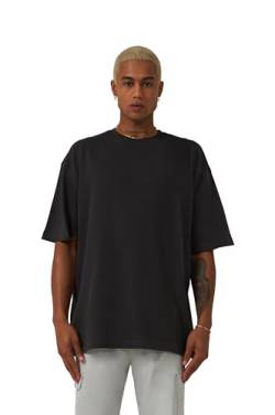 Blank Fitted Oversized Heavy Men Tee, 100% Cotton, Short Sleeve Crew Neck with Dropped Shoulders Streetwear T-Shirt, Rundhals-Ausschnitt Baumwolle Premium Herren Tshirt (XL, Grau) von Stats