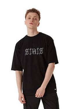 Originals Chrome Fitted Oversized Heavy Men Tee, 100% Cotton, Short Sleeve Crew Neck with Dropped Shoulders Streetwear T-Shirt, Rundhals-Ausschnitt Baumwolle Herren Schwarzes Tshirt (XXL, Schwarz) von Stats