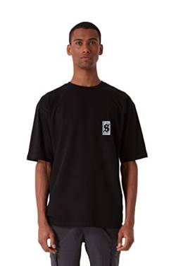 Originals Lightchrome Fitted Oversized Heavy Men Tee, 100% Cotton, Short Sleeve Crew Neck with Dropped Shoulders Streetwear T-Shirt, Rundhals-Ausschnitt Baumwolle Herren Tshirt (XXL, Schwarz) von Stats