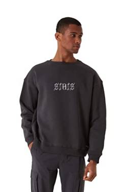 Originals Mono Chrome Fitted Oversized Heavy Men Sweatshirt, Rundhals-Ausschnitt mit Dropped Shoulders Streetwear Sweatshirt, Baumwolle Premium Herren Pullover (L, Grau) von Stats