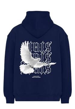 Pigeon Fitted Oversized Heavy Men Hoodie, Kapuzenpullover mit Fronttasche, Dropped Shoulders Streetwear Hoodie, Baumwolle Herren Pullover (L, Blau) von Stats