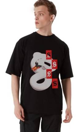 Snake Fitted Oversized Heavy Men Tee, 100% Cotton, Short Sleeve Crew Neck with Dropped Shoulders Streetwear T-Shirt, Rundhals-Ausschnitt Baumwolle Premium Herren Tshirt (M, Schwarz) von Stats