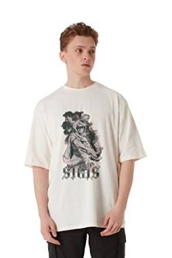 Stats Caesar Fitted Oversized Heavy Men Tee, 100% Cotton, Short Sleeve Crew Neck with Dropped Shoulders Streetwear T-Shirt, Rundhals-Ausschnitt Baumwolle Herren Tshirt (M, Beige) von Stats