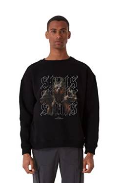 Stats Cerberus Fitted Oversized Heavy Men Sweatshirt, Rundhals-Ausschnitt mit Dropped Shoulders Streetwear Sweatshirt, Baumwolle Herren Pullover (3XL, Schwarz) von Stats