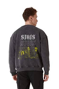 Stats City Fitted Oversized Heavy Men Sweatshirt, Rundhals-Ausschnitt mit Dropped Shoulders Streetwear Sweatshirt, Baumwolle Herren Pullover (L, Stone) von Stats