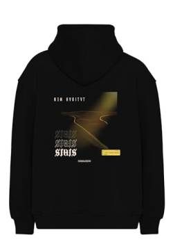 Stats New Habitat Oversized Heavy Men Hoodie, Kapuzenpullover mit Fronttasche, Dropped Shoulders Streetwear Hoodie, Baumwolle Herren Pullover (L, Schwarz) von Stats