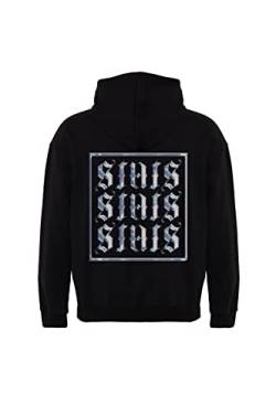 Stats Originals Triple Chrome Fitted Oversized Heavy Men Hoodie, Kapuzenpullover mit Fronttasche, Dropped Shoulders Streetwear Hoodie, Baumwolle Premium Herren Pullover (3XL, Schwarz) von Stats