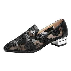 Simen Schuhe Damen Stiefel Mode High Heels Retro Tüll Chunky Short Zipper Atmungsaktive Damenschuhe Damen Freizeitschuhe Leoparden Schuhe Damen Slipper (Black, 37) von Stay&me