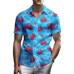 Stazary Neonhemden für Männer, Button-Up-Shirts, Herren-Neonhemd, Hawaii-Hemd für Männer, Strandhemden, Neonkleidung, Lustige Krabbe, Mittel von Stazary