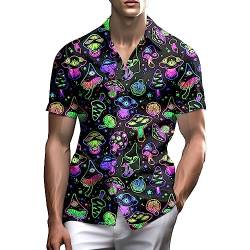 Stazary Neonhemden für Männer, Button-Up-Shirts, Herren-Neonhemd, Hawaii-Hemd für Männer, Strandhemden, Neonkleidung, Magische Pilze, XX-Large von Stazary