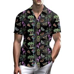 Stazary Neonhemden für Männer, Button-Up-Shirts, Herren-Neonhemd, Hawaii-Hemd für Männer, Strandhemden, Neonkleidung, Neon Ananas Flamingo, L von Stazary