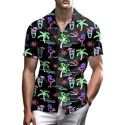 Stazary Neonhemden für Männer, Button-Up-Shirts, Herren-Neonhemd, Hawaii-Hemd für Männer, Strandhemden, Neonkleidung, Neon Flamingo, XL von Stazary