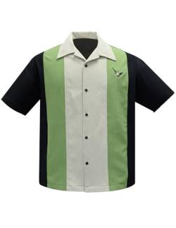 Steady Clothing Hemd Atomic Men Black Apple Stone Vintage Bowling Shirt Retro, Größe:S von Steady Clothing