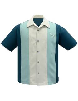 Steady Clothing Hemd Atomic Men Teal Mint Stone Vintage Bowling Shirt Retro, Größe:XXL von Steady Clothing