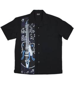 Steady Clothing Hemd Guitar Panel Vintage Bowling Shirt Retro Rockabilly, Größe:L von Steady Clothing