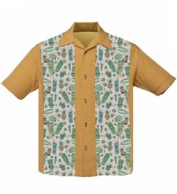 Steady Clothing Hemd Hula Cocktails Mustard Vintage Bowling Shirt Retro Tiki Maske, Größe:XXL von Steady Clothing