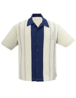 Steady Clothing Hemd The Harper Stone Navy Vintage Bowling Shirt Retro, Größe:M von Steady Clothing