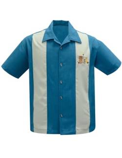 Steady Clothing Hemd The Mickey Pacific Pacific Blau Vintage Bowling Shirt Retro Tiki Maske, Größe:XXL von Steady Clothing