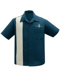 Steady Clothing Hemd V8 Classic Teal Grün Vintage Bowling Shirt Retro Hot Rod, Größe:XL von Steady Clothing