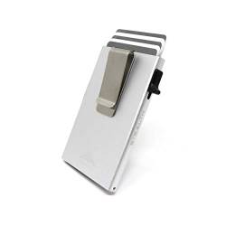 Stealth Wallet – Minimalistische Schlanke Leichte Pop-Up Kartenhalter – Kontaktlos Geschützte Sichere Smart Card-Halter Geldbörsen (Silber mit Geldscheinklammer) von Stealth Wallet