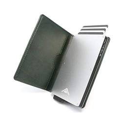 Stealth Wallet – Minimalistische Schlanke Leichte Pop-Up Kartenhalter – Kontaktlos Geschützte Sichere Smart Card-Halter Geldbörsen (Silber mit Grünem Leder) von Stealth Wallet
