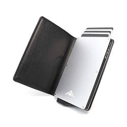 Stealth Wallet – Minimalistische Schlanke Leichte Pop-Up Kartenhalter – Kontaktlos Geschützte Sichere Smart Card-Halter Geldbörsen (Silber mit Schwarzem Leder) von Stealth Wallet