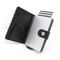 Stealth Wallet – Minimalistische Schlanke Leichte Pop-Up Kartenhalter – Kontaktlos Geschützte Sichere Smart Card-Halter Geldbörsen (Silber mit Schwarzem Leder und Geldscheinklammer) von Stealth Wallet