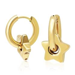 Stealth Stone Chunky Gold Hoop Earrings for Women Lightweight Golden Beads Hypoallergenic 14K Gold Plated Earrings Studs Fashion Jewelry for Women (star) von Stealth stone