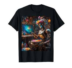 Fantasie-netter lebendiger Roboter mit Pinsel T-Shirt von Steampunk Cool Vintage Creations