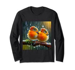 Fantastischer süßer orangefarbener Vogelregen Langarmshirt von Steampunk Cool Vintage Creations