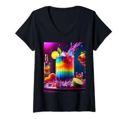 Fantasy Nette Lebendige Regenbogen Cocktail Früchte T-Shirt mit V-Ausschnitt von Steampunk Cool Vintage Creations