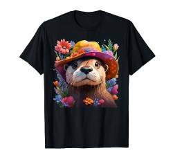 Fantasy-niedlicher Otter mit lebendigen Blumen T-Shirt von Steampunk Cool Vintage Creations