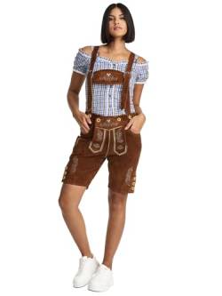 Steigenhöfer Manufaktur - Kurze Damen Trachten Lederhose mit Trägern - Für Oktoberfest, Feierlichkeiten und Events, Farbe: Mittelbraun, Größe: 40 von Steigenhöfer Manufaktur