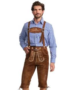 Steigenhöfer - Traditionelle Kniebund Lederhose für Herren, Trachtenhose aus echtem Leder mit H-Trägern, Größe 46-60 - Für Oktoberfest, Feierlichkeiten und Events, Farbe: Mittelbraun, Größe: 56 von Steigenhöfer Manufaktur