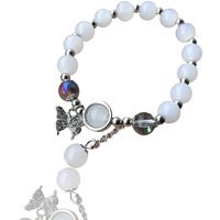 Steinfixx® Armband Echtes Mondstein Perlenarmband mit Angel Aura Perlen (Handgearbeitet in Deutschland, 1-tlg., mit kleinem versilberten Schmetterlinganhänger, echte Mondsteinperlen), Für die starke Frau jahreszeitunabhängig von Steinfixx