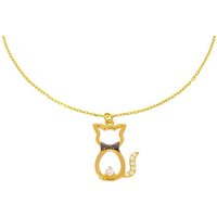 Stella-Jewellery Collier 585er Gold Kette mit Katze Anhänger Zirkonia (inkl. Etui), Collierkette mit Zirkonia von Stella-Jewellery