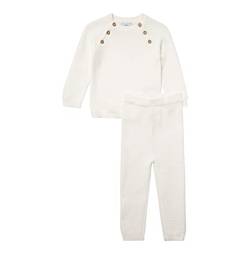 Stellou Zweiteiler für Babys und Kleinkinder, Weiß, aus Baumwolle, Set aus Strickpullover und passender langer Hose (Weiß, 74) von Stellou & friends