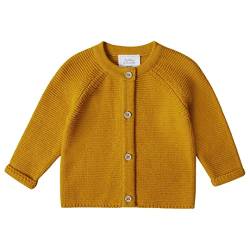 Stellou & friends Cardigan-Strickjacke für Mädchen und Jungen mit Knöpfen in Holz-Optik | Hochwertige Baby-Kleidung aus 100% Baumwolle - IV V I Gr. 86/92 - Senfgelb von Stellou & friends