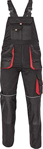 Stenso Des-Emerton Herren Arbeits-Latzhosen Herren Arbeitshosen Latzhose Slim Fit Schutz-Latzhose mit Kniepolstertaschen - Schwarz/Rot EU50 von Stenso